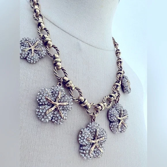 Sea Stars Rhinestones Bronze Necklace - Picture 2 of 8
